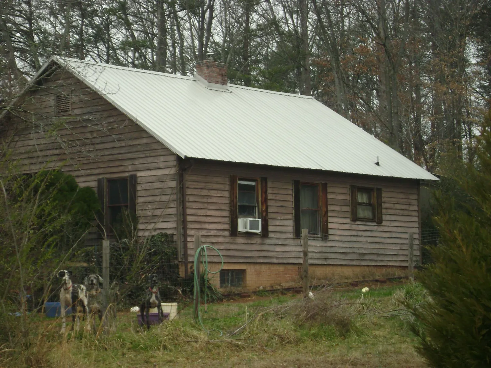 White metal roof on an old wood sided farmhouse, from a Metal Roof Installation job in Echo